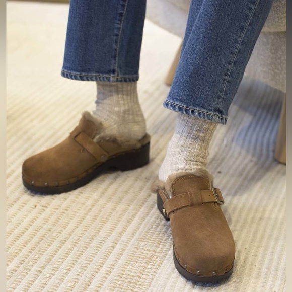 $495 RE/DONE 70s Shearling Clog - Cognac Suede - Size 41 EU or 9.5 US - Italian - Picture 1 of 11